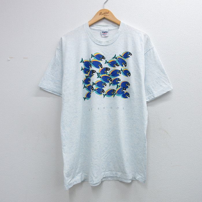 90s 半袖Tシャツ 魚 ライトブルー メンズXL相当 | 古着