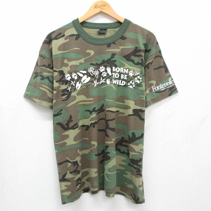 00s 半袖Tシャツ BORN TO BE WILD カーキ迷彩 XL | 古着