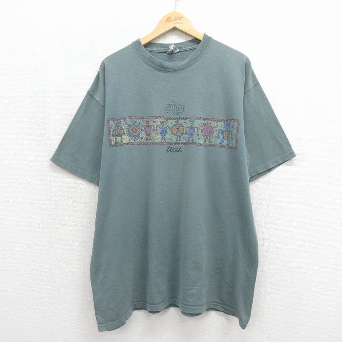 90s 半袖Tシャツ ユタ民族 カーキ XL | 古着