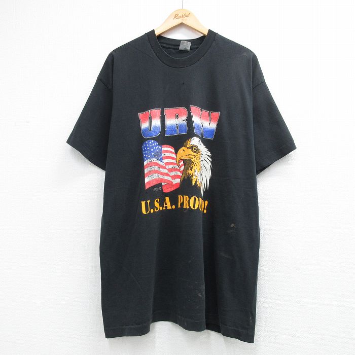 フルーツオブザルーム 90s 半袖Tシャツ URW鳥星条旗 ブラック XL | 古着