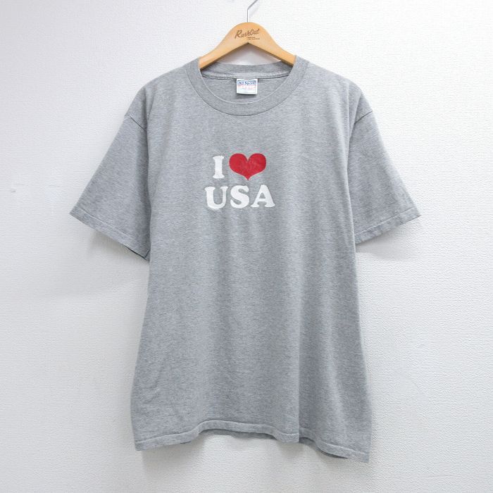 All Sport 90s 半袖Tシャツ アイラブUSA ラメ グレー メンズXL相当 | 古着