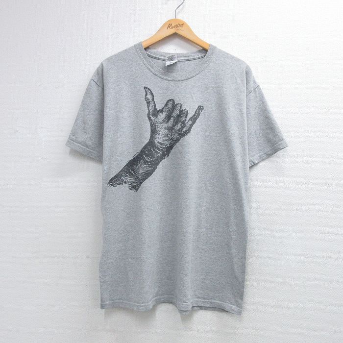 00s 半袖Tシャツ ハングルース デッサン グレー XL | 古着