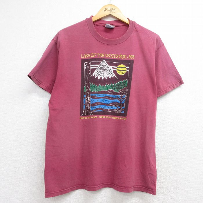 ヘインズ 90s 半袖Tシャツ LAKE OF バーガンディ L | 古着