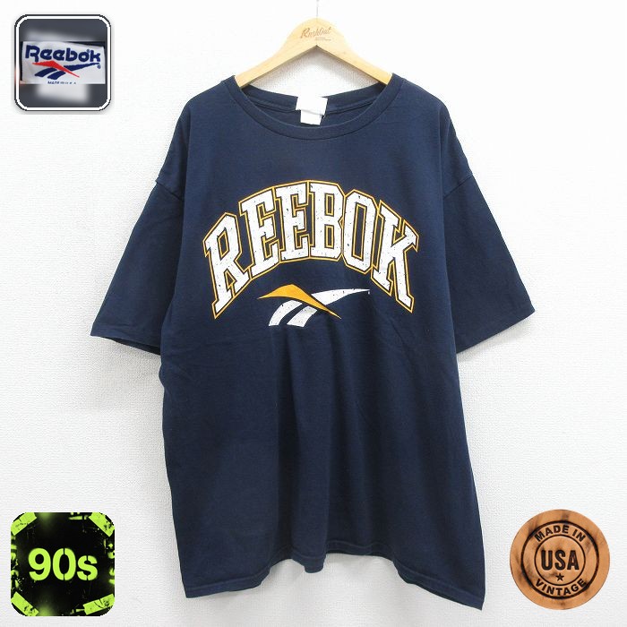 リーボック 90s 半袖Tシャツ ビッグロゴ ネイビー メンズXL相当 | 古着