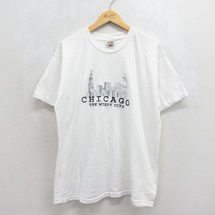 フルーツオブザルーム 00s 半袖Tシャツ シカゴ刺繍 ホワイト メンズXL相当 | 古着