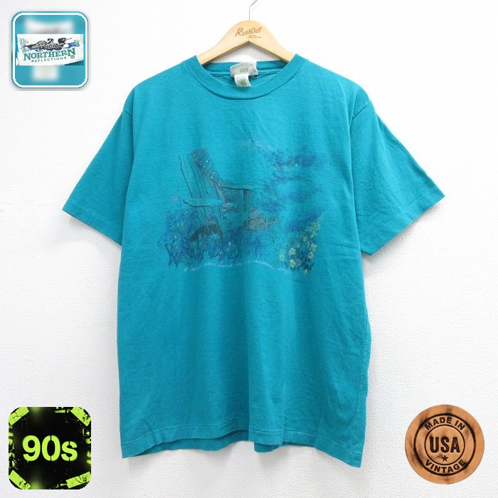 NORTHERN REFLECTIONS 90s 半袖Tシャツ イス花 ライトブルー メンズXL相当 | 古着