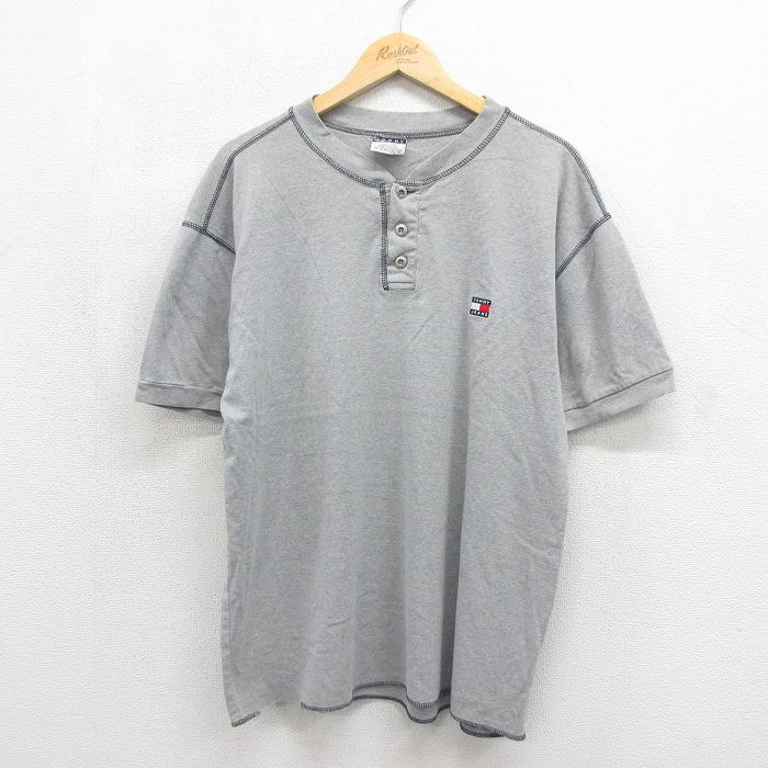 トミーヒルフィガー 90s 半袖Tシャツ ワンポイントロゴ グレー メンズXL相当 | 古着