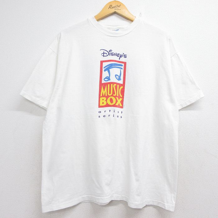 ヘインズ 90s 半袖Tシャツ ディズニー MUSIC BOX SPOT LIGHT ホワイト メンズXL相当 | 古着