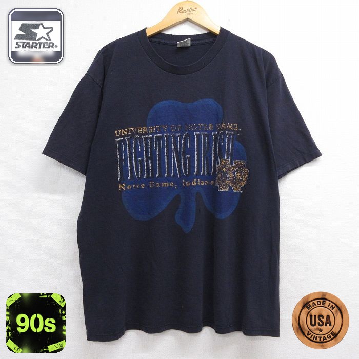 スターター 90s 半袖Tシャツ ノートルダムファイティングアイリッシュ ネイビー メンズXL相当 | 古着