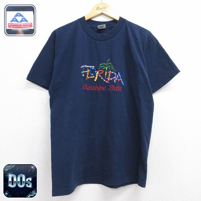 00s 半袖Tシャツ フロリダ刺繍 ネイビー メンズL相当 | 古着