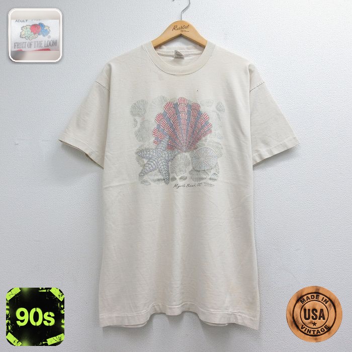 フルーツオブザルーム 90s 半袖Tシャツ 貝ラメ ベージュ メンズXL相当 | 古着