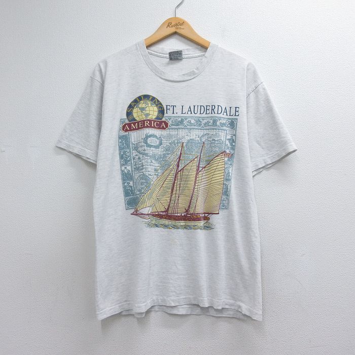 90s 半袖Tシャツ 船LAUDERDALE 霜降りグレー メンズL相当 | 古着