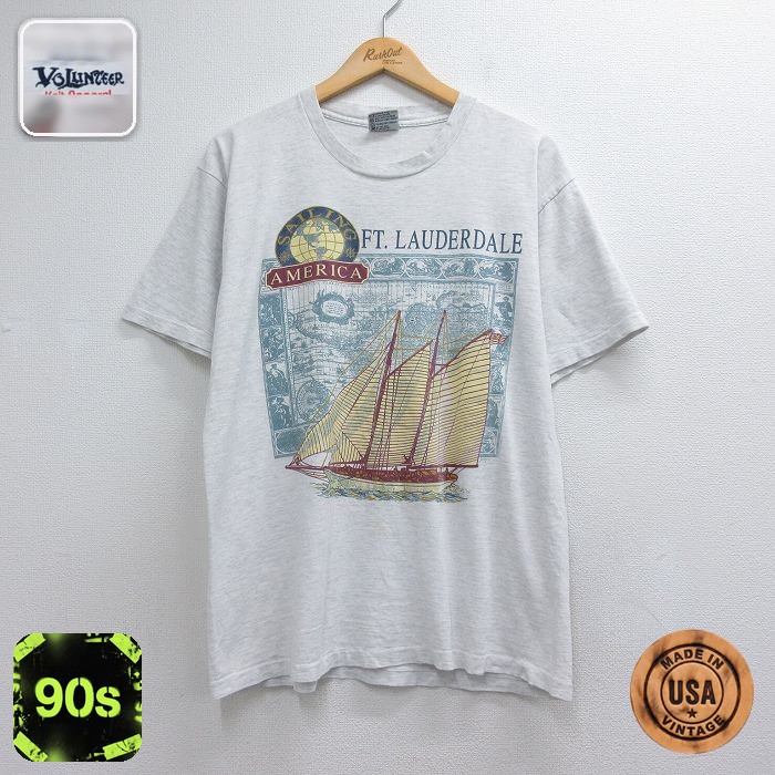 90s 半袖Tシャツ 船LAUDERDALE 霜降りグレー メンズL相当 | 古着