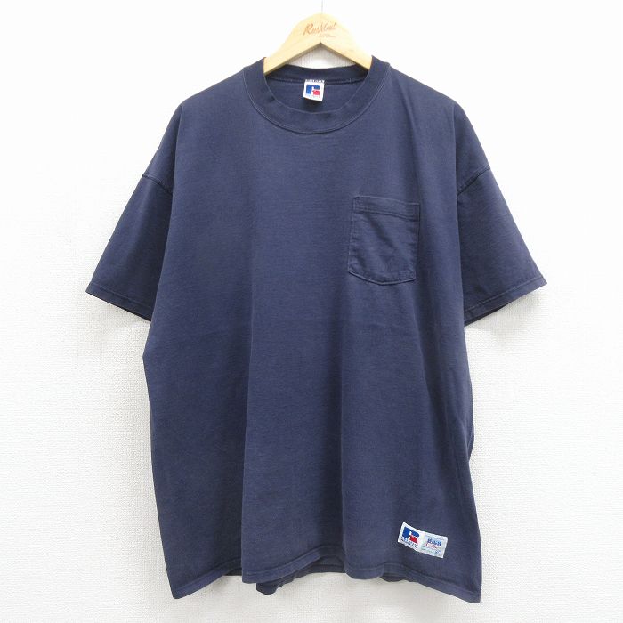 ラッセル 90s 半袖Tシャツ 胸ポケット付き ネイビー メンズXL相当 | 古着