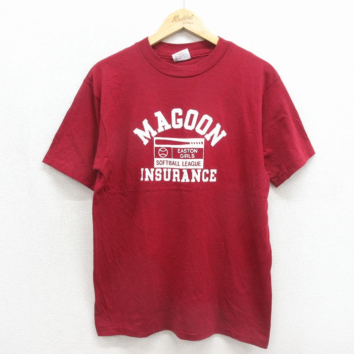 ヘインズ 80s 半袖Tシャツ ソフトボール バーガンディ メンズM相当 | 古着