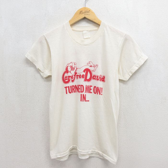スクリーンスターズ 80s 半袖Tシャツ Carefreeプリント 生成り ベージュ メンズS相当 | 古着