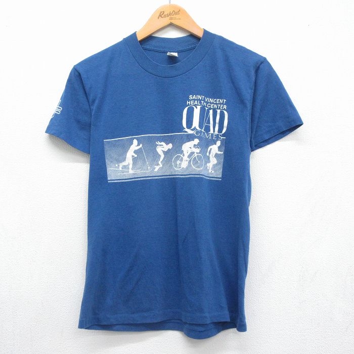 80s 半袖Tシャツ QUAD GAMES ブルー メンズS相当 | 古着