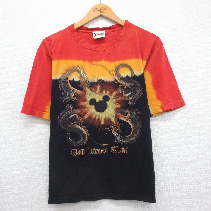 ディズニー 00s 半袖Tシャツ ミッキー龍 レッド メンズL相当 | 古着