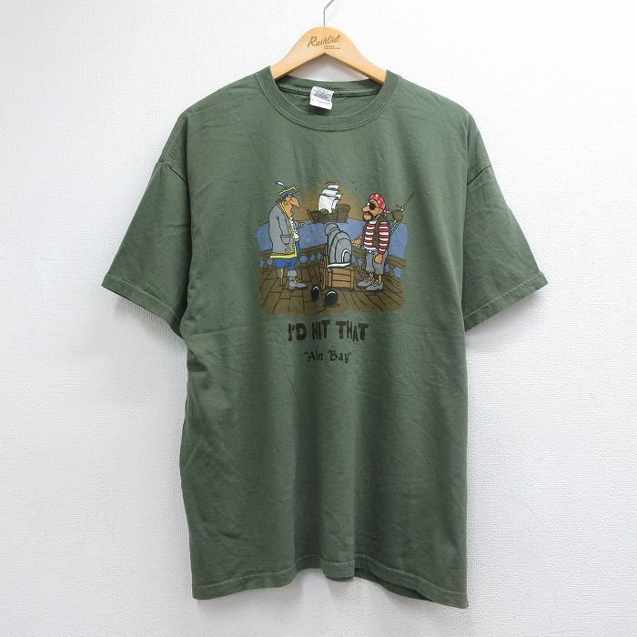 00s 半袖Tシャツ 海賊 カーキ メンズXL相当 | 古着