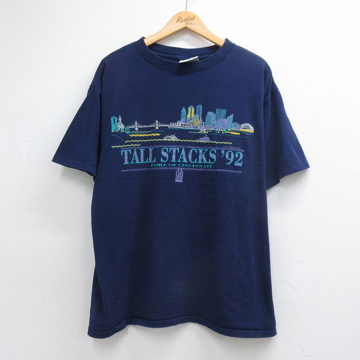 90s 半袖Tシャツ TALL STACKS ネイビー メンズXL相当 | 古着