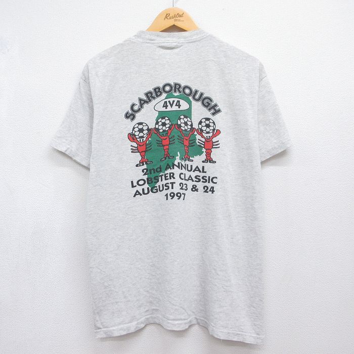 90s 半袖Tシャツ ロブスターサッカー グレー メンズL相当 | 古着