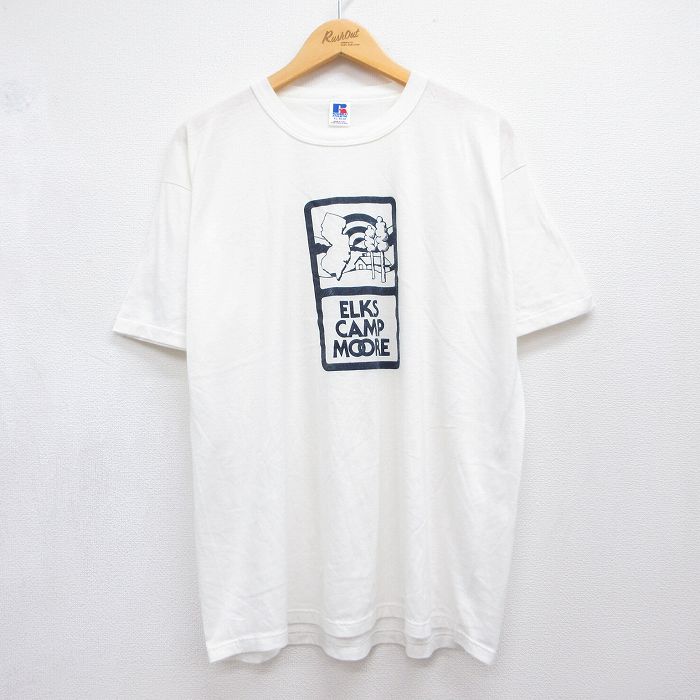 ラッセル 80s 半袖Tシャツ ELKS CAMP MOORE ホワイト メンズXL相当 | 古着