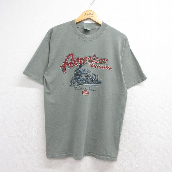 00s 半袖Tシャツ 汽車 カーキ メンズL相当 | 古着