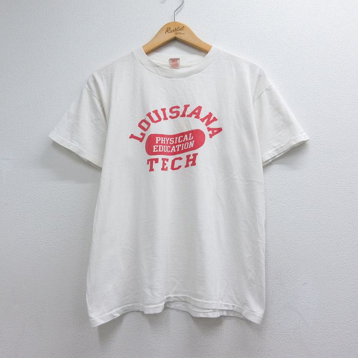 80s 半袖Tシャツ ルイジアナ染込プリント ホワイト メンズXL相当 | 古着