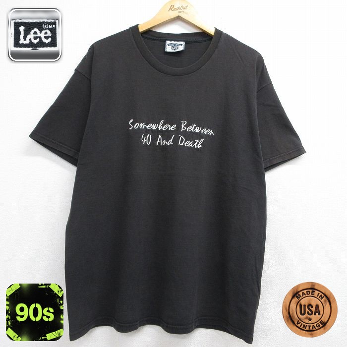 リー 90s 半袖Tシャツ Somewhere刺繍 ブラック メンズXL相当 | 古着