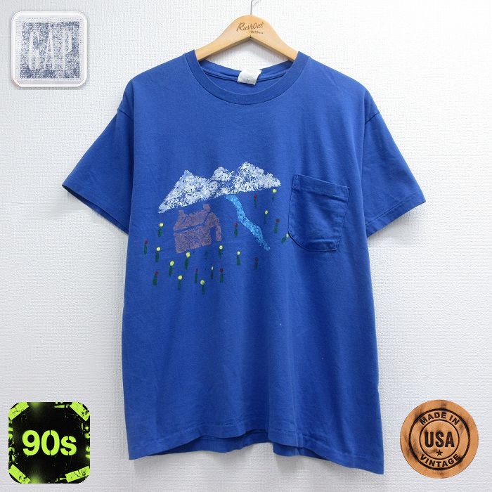 ギャップ 90s 半袖Tシャツ ハンドペイント ブルー メンズL相当 | 古着