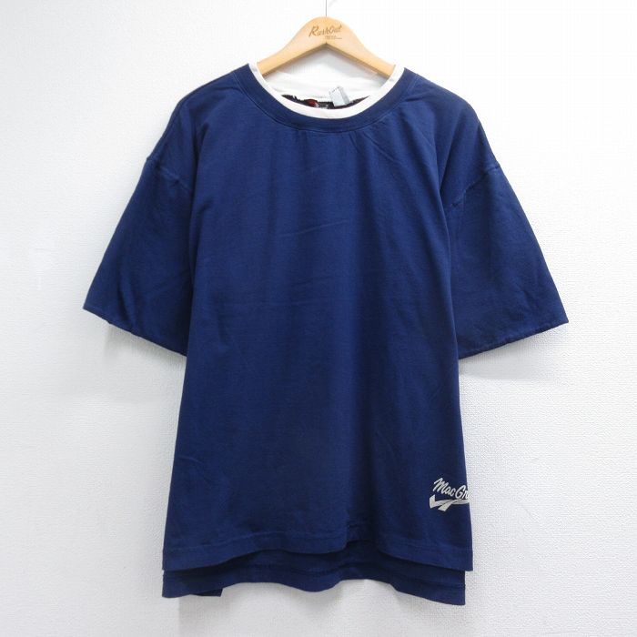 90s 半袖Tシャツ ワンポイントロゴ ネイビー メンズXL相当 | 古着