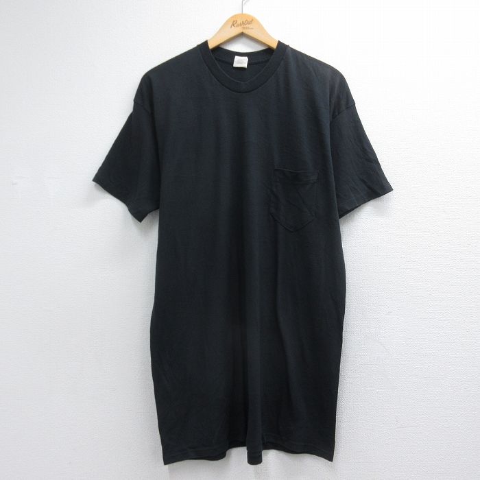 80s 半袖Tシャツ 胸ポケット付き ブラック メンズL相当 | 古着