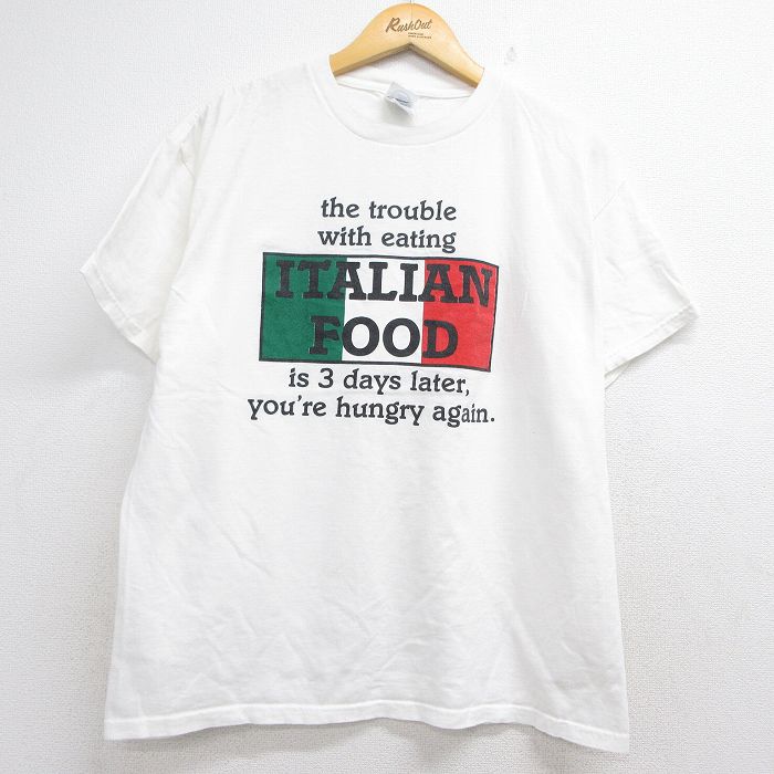 00s 半袖Tシャツ イタリアフード ホワイト メンズL相当 | 古着