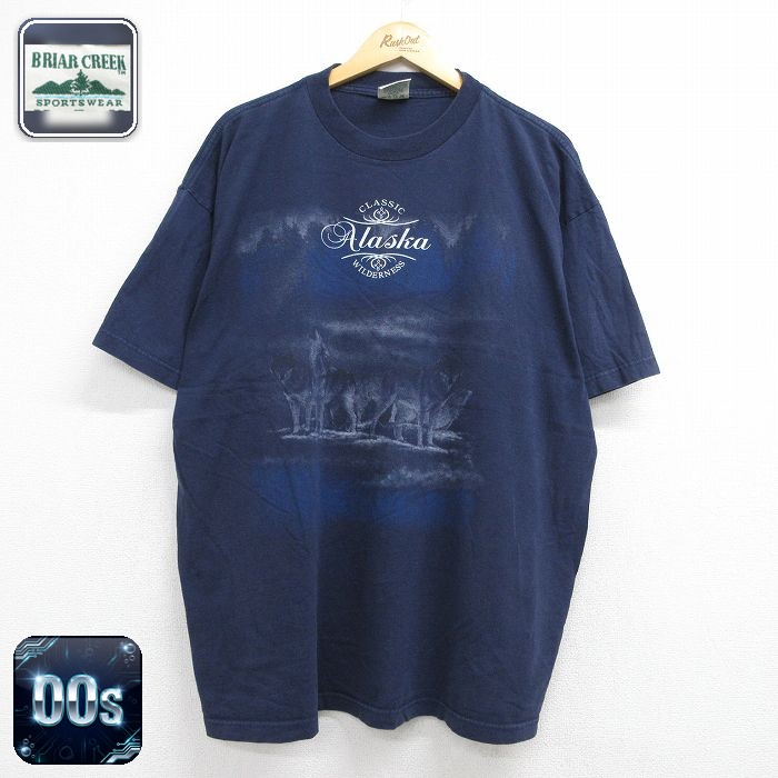 00s 半袖Tシャツ オオカミ ネイビー メンズXL相当 | 古着