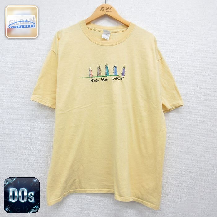 00s 半袖Tシャツ 灯台刺繍 イエロー メンズXL相当 | 古着
