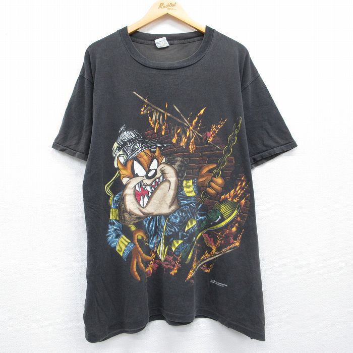 ルーニーテューンズ 90s 半袖Tシャツ タズ ブラック メンズXL相当 | 古着