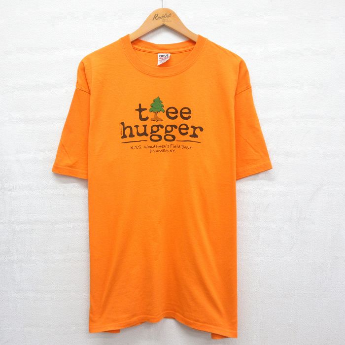 XL★古着 半袖 ビンテージ Tシャツ メンズ 00年代 00s 木 コットン クルーネック オレンジ 26jul23