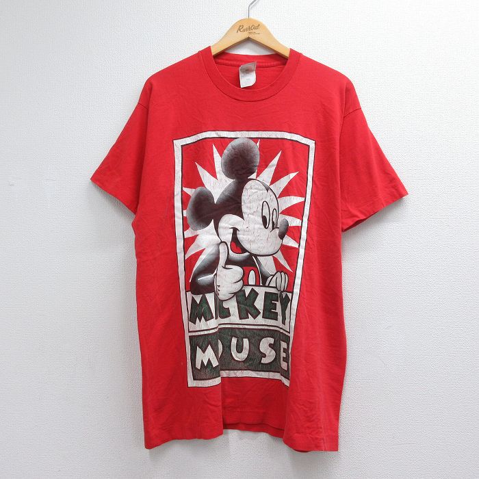 ディズニー 90s 半袖Tシャツ ミッキー レッド メンズXL相当 | 古着