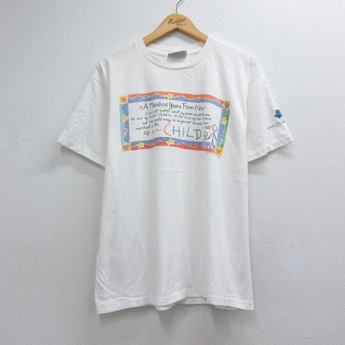 90s 半袖Tシャツ メッセージ ホワイト メンズL相当 | 古着