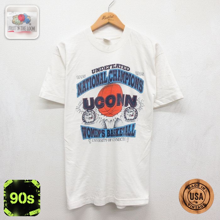 フルーツオブザルーム 90s 半袖Tシャツ コネチカットハスキーズカレッジ ホワイト メンズL相当 | 古着