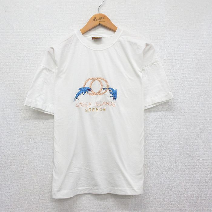 90s 半袖Tシャツ イルカ刺繍 ホワイト メンズL相当 | 古着