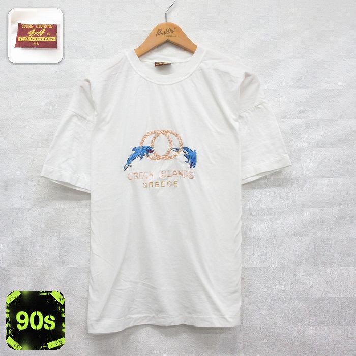 90s 半袖Tシャツ イルカ刺繍 ホワイト メンズL相当 | 古着