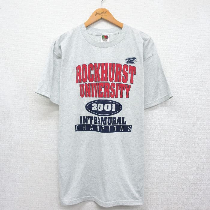フルーツオブザルーム 00s 半袖Tシャツ ロックハースト カレッジ グレー メンズXL相当 | 古着