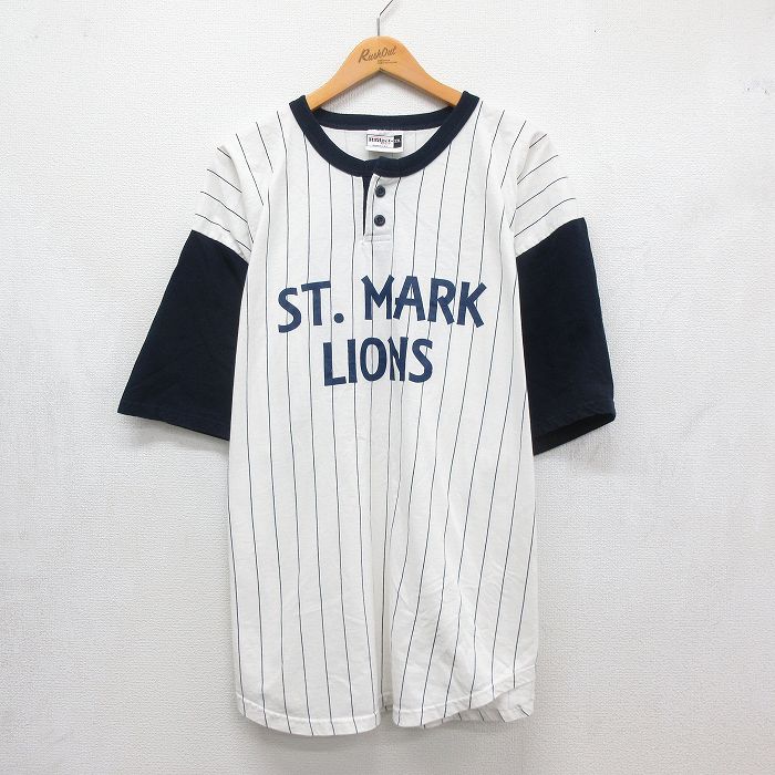 90s 半袖Tシャツ LIONSストライプ ホワイト メンズXL相当 | 古着