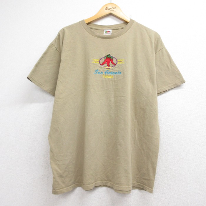 フルーツオブザルーム 00s 半袖Tシャツ サンアントニオ刺繍 ベージュ メンズXL相当 | 古着