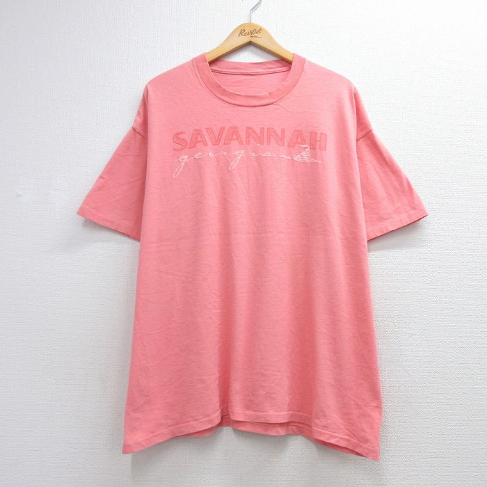 90s 半袖Tシャツ SAVANNAH ピンク メンズXL相当 | 古着