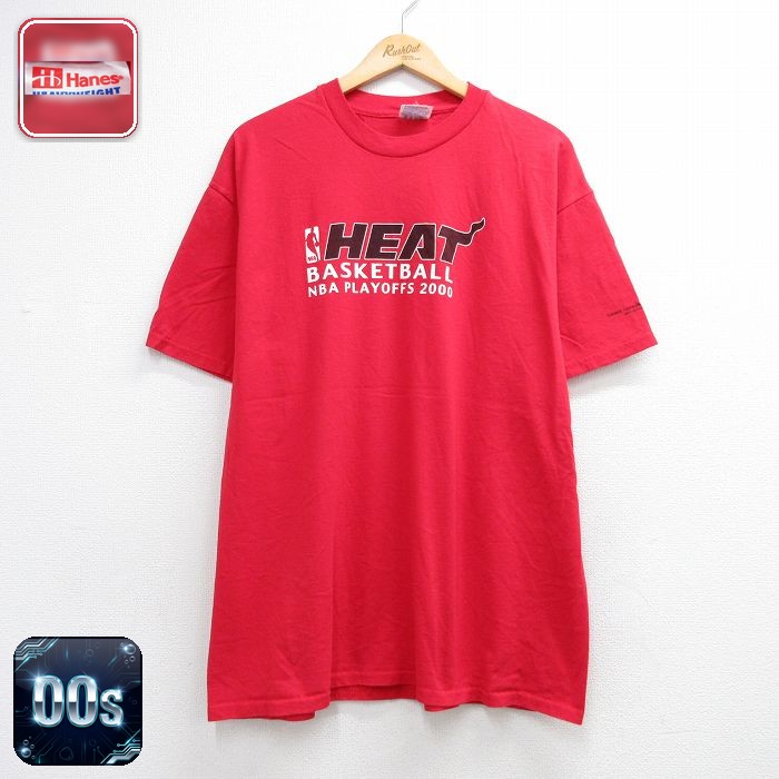 ヘインズ 00s 半袖Tシャツ NBAマイアミヒート レッド メンズXL相当 | 古着