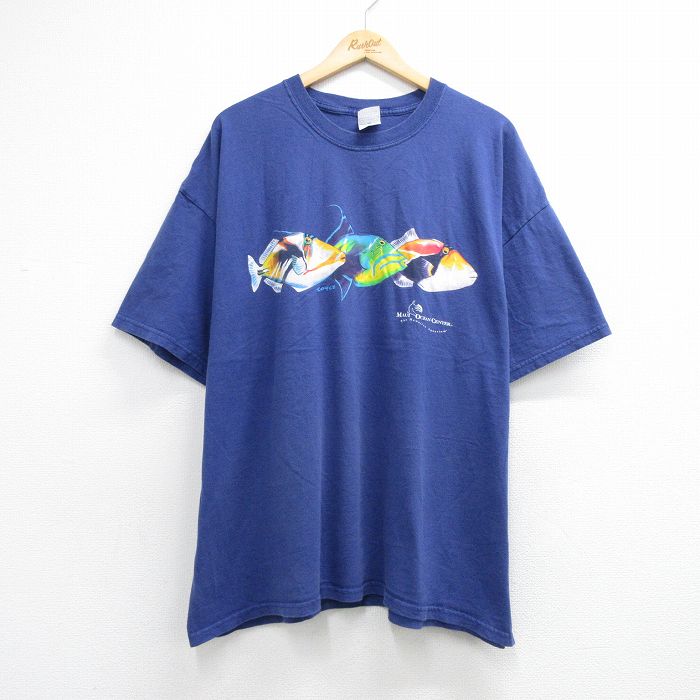 半袖Tシャツ タスキモンガラ ブルー メンズXL相当 | 古着