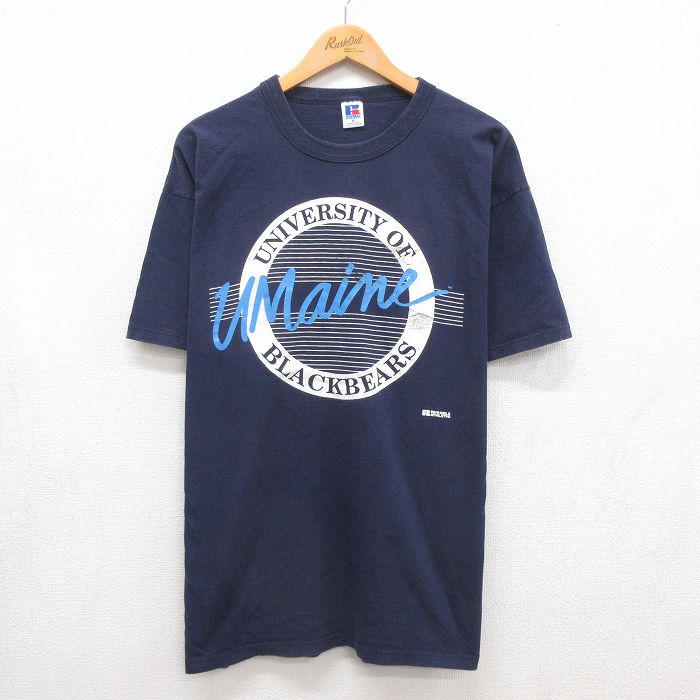 ラッセル 80s 半袖Tシャツ メイン大学 ネイビー メンズXL相当 | 古着