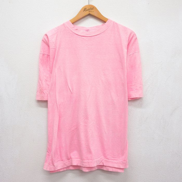 XL★古着 半袖 ビンテージ Tシャツ メンズ 90年代 90s 無地 大きいサイズ コットン クルーネック ピンク 26aug05
